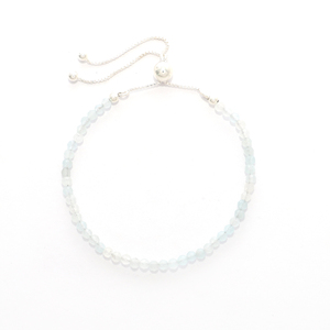 Premium 925 silver bangles Aquamarine beaded bolo <b>bracelet</b> Soft flex wire box chain gift - Product Image 1