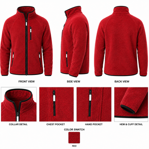 Veste d'hiver unisexe en polaire rouge, entièrement zippée, col montant, chaude, en sherpa, thermique, réversible, écologique, avec poche avant zippée - Product Image 1