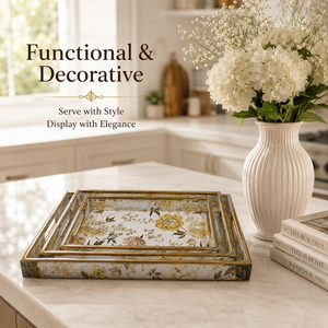 ชุดถาดวางกาแฟลายดอกไม้, ถาดตกแต่งลายพฤกษศาสตร์ - Product Image 6