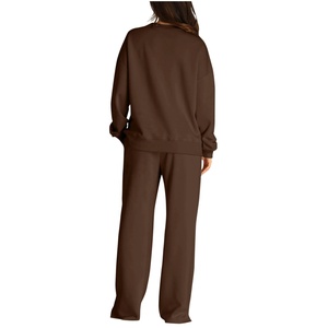 Algodón Poliéster Sudaderas con capucha en blanco de gran tamaño Mujeres Contraste Color Chándales Chaquetas de manga larga con pantalones cortos Deportes Conjuntos de 2 piezas - Product Image 2