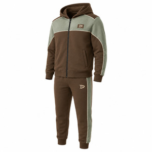 Men Brown Green Color Blocking Hooded <b>Tracksuit</b> Set Full Sleeve Drawstring Side Pockets Casual Eco-Friendly Heavyweight 2 1 - Product Image 6
