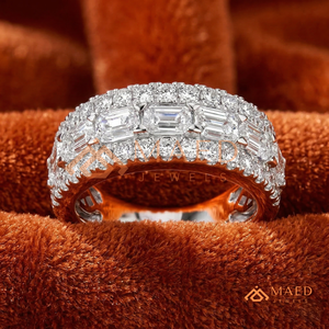 Bling Luxury <b>silver</b> <b>Emerald</b> Cut & Round Moissanite Triple Row Band Moissanite Diamond Engagement Anniversary <b>Ring</b> for Her - Product Image 4