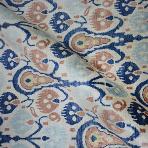 Tapis Damassé Traditionnel en Laine et Soie Noué à la Main Bleu Glacé et Pêche à Poil Court 10' x 14' pour Salon - Product Image 6