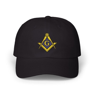 Casquette de baseball ajustable Master Mason Blue Lodge avec logo G brodé or et bleu, motif carré et boussole - Product Image 5