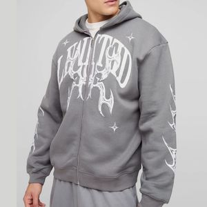 Sweat-shirt à capuche surdimensionné pour homme, gris, en molleton de coton, style streetwear, avec logo imprimé sur le devant, pour l'automne, unisexe - Product Image 1