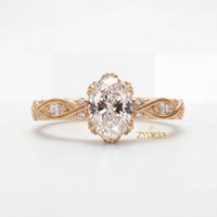 Bague contemporaine ovale en zircon de laboratoire, sertie griffes, en argent 925, design décoratif style galerie, pour fiançailles, mariage, anniversaire, fête