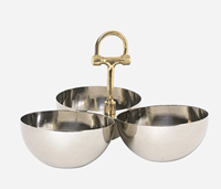 Set Mangkuk Sajian Logam Premium 3 Buah dengan Gagang Bentuk Bit Kuda, Hiasan Tengah untuk Camilan, Kacang, Permen, Dekorasi Meja Rumah