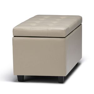 Cosmopolitan Cream Satin <b>Storage</b> Ottoman Elegant <b>Stool</b> with Hidden <b>Storage</b> Space - Product Image 2