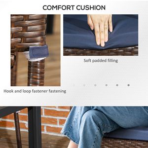 Sedia da pranzo impilabile in rattan PE per esterni con cuscino blu e braccioli per patio - Product Image 4