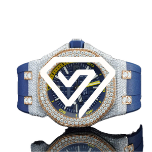 Reloj Deportivo Automático de Lujo con Correa de Caucho Azul de 41 mm, Moissanita y Plata de Ley 925 con Pavé Completo - Product Image 4