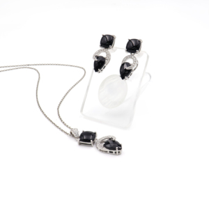 925 Sterling Silver Natural <b>Black</b> <b>Onyx</b> Pendant and <b>Earring</b> Set Rhodium Plated OEM ODM Fine Jewelry - Product Image 1