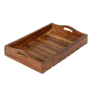 Luxury <b>Table</b> Top Wooden Serving <b>Tray</b> Brown Finished Rectangle Kitchenware Home and Hotel Use Round Food Serving <b>Tray</b> - Product Image 4