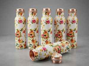 <b>White</b> Base Yellow Design Print Pattern Copper <b>Water</b> <b>Bottle</b> 1L Capacity Eco-Friendly Unique Print Buy Direct Supplier Low Price - Product Image 5