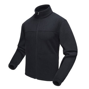 Men's Black Fleece Jacket Full Zip Stand Collar Casual Autumn Wear Breathable Knitted Polyester Outerwear - Product Image 1