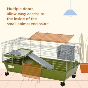 Gabbia per coniglietti da 35 pollici con ruote per piccoli animali, gabbia per porcellini d'India con ciotola per cibo, borraccia, mangiatoia per fieno, piattaforma e rampa per cincchetti - Product Image 6