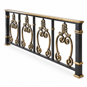 Rampe d'escalier en métal noir d'inspiration patrimoniale avec balustres dorés pour escaliers imposants et grands intérieurs - Product Image 1