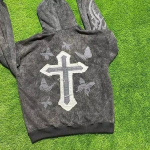 Sudadera con capucha para hombre de algodón grueso, extragrande, de felpa francesa gris vintage, personalizada, con efecto desgastado por el sol y lavado ácido. - Product Image 3