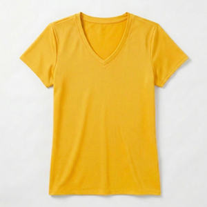 Camiseta de punto sostenible con cuello en V para mujer, informal, lisa, ecológica, para entrenamiento, producción a granel - Product Image 1