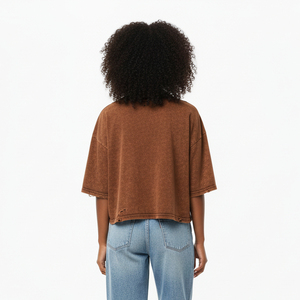 Camiseta de Verano para Mujer, Corte Regular, Lavado Ácido, Desgastada, de Algodón Suave Marrón, Ecológica, de Secado Rápido y Transpirable, Envío Gratuito al por Mayor - Product Image 2