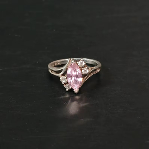 Sterling Silver Pink CZ <b>Ring</b> Size 6 Clear Accent Stones Elegant Fashion <b>Ring</b> Jewelry Gift For Women - Product Image 1