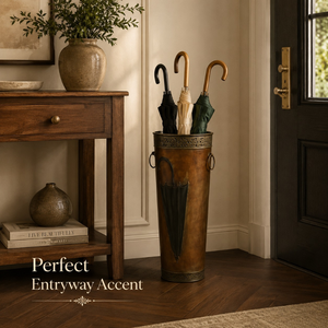 Decorative Metal Umbrella <b>Stand</b> Set | Vintage Floor Standing Umbrella Holder with Ring Handles for Entryway Hallway Home Office - Product Image 2