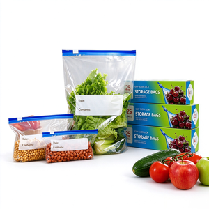Bolsas reutilizables con cierre hermético para almacenamiento de alimentos, tipo stand-up, para congelador, con etiquetas para alimentos secos - Product Image 1