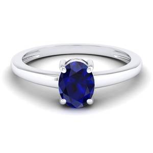 Anillos de compromiso REYES Solitaire de oro macizo de 14 quilates con moissanita para mujer, corte ovalado, 1.25 quilates, gema de zafiro azul, joyería fina - Product Image 1