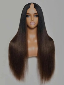 Perruque longue en V de qualité supérieure, cheveux humains lisses et soyeux, mélange naturel, pour femmes, idéale pour les fêtes, disponible à la vente - Product Image 2