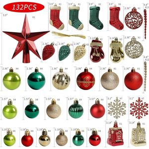 132 Pezzi di Decorazioni Natalizie Stile Folk Art Infrangibili, Ornamenti Rossi, Verdi e Dorati per Albero di Natale e Matrimoni - Product Image 1