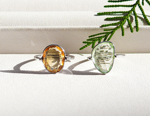 Natural Citrine and Green Amethyst <b>Ring</b> <b>Set</b> 925 <b>Sterling</b> <b>Silver</b> Minimalist Stackable Gemstone Jewelry Handcrafted Dainty <b>Rings</b> - Product Image 3