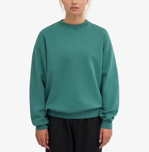 เสื้อเจอร์ซีย์ผ้าฝ้าย100% คอกลมแขนยาวสีเขียวสนสำหรับผู้หญิงเสื้อยืดผ้านุ่มป้องกันการเกิดขนแบบพอดีตัวปกติเป็นมิตรกับสิ่งแวดล้อม - Product Image 2