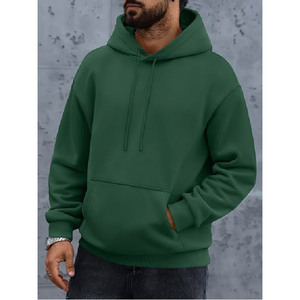 Sudadera con capucha verde lisa premium para hombre al por mayor, de ajuste holgado con hombros caídos, de forro polar, tipo jersey, personalizable con marca - Product Image 3