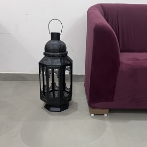 Black Metal Floor Standing Candle Holder <b>Large</b> Hollow Out Arabic Style Decorative Lamp for Home & Wedding - Product Image 4
