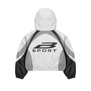 White Grey <b>Black</b> <b>Windbreaker</b> Tracksuit Set | Oversized Zip Hooded Jacket & Pants | Streetwear Matching Set | OEM Private Label - Product Image 2