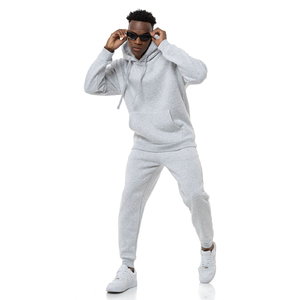 Custom Logo Men's 100% Cotton Pullover Streetwear Jogging Tracksuit Solid Pattern Hooded <b>Top</b> Regular Fit Fleece <b>Trouser</b> <b>Set</b> - Product Image 1