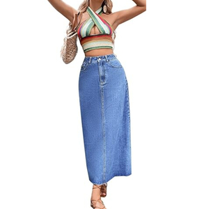 Factory Wholesale High Waist Long Baggy Skirt Maxi Style Ladies Long <b>Denim</b> Cotton Jeans Korean <b>Stretch</b> Women's Skirts New High - Product Image 4