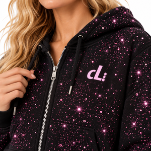 Conjunto Y2K de Alta Calidad: Sudadera Corta con Cremallera y Pedrería Rosa Brillante en Todo el Cuerpo, y Pantalones de Chándal de Felpa Anchos Personalizados - Product Image 5