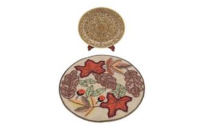 Napperon de table artisanal bohème en tissu perlé durable, motif feuille d'automne, 400 mm de diamètre, fabriqué en Inde, tapis décoratifs d'extérieur - Product Image 1