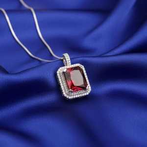 Emerald Shape <b>Ruby</b> Pendant 925 Sterling Silver Red Gemstone Solitaire July Birthstone Pendant For Women - Product Image 4