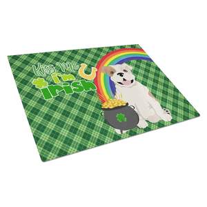 Tabla de cortar de gran tamaño Piebald English Bulldog St. Patrick's Day Decorativo Vidrio templado Cocina Tabla de servir Utensilios - Product Image 1