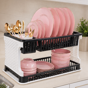 Heavy Duty 2 Layer <b>Dish</b> <b>Rack</b> – Rust-Resistant Kitchen Drying Stand with Drainage System - Product Image 1