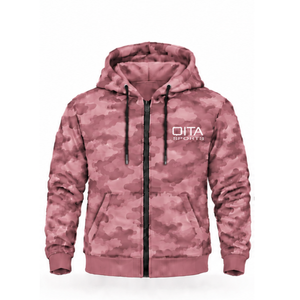 Custom Dusty Rose Camo Tracksuit Hooded <b>Zip</b> Up Jacket and Matching <b>Jogger</b> Sweatpants Two Piece Fashion Sportswear for Everyday - Product Image 1