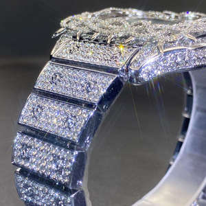 Luxury Full Iced Out VVS1 D Color Moissanite <b>Automatic</b> Mechanical <b>Skeleton</b> Dial Men's Stainless Steel Glass <b>Watch</b> - Product Image 4