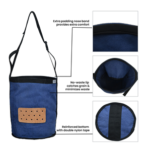 <b>Blue</b> <b>Canvas</b> Horse Feed Bag Adjustable Strap Rectangular Leather Patch Durable Feeding Bag Bulk Wholesale OEM Supplier - Product Image 2