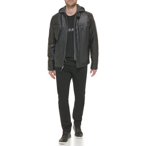 Veste Moto Homme PRIMEFIELD ENTERPRISES en Cuir PU Noir Écologique Coupe Ample Fermeture Éclair Coupe Classique Couleur Unie Décontractée - Product Image 4