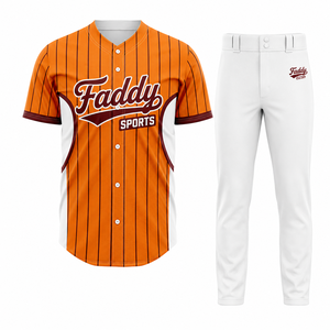 Ensemble d'uniformes de baseball sublimés personnalisés de haute qualité, maillot de baseball à rayures fines entièrement boutonné avec pantalon, vêtements de sport pour équipes masculines - Product Image 1