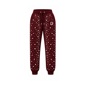 Burgundy Pearl Beaded <b>Jogger</b> Pants <b>Women</b> Luxury Embellished Drawstring Sweatpants Casual Streetwear Fleece Trousers With Pockets - Product Image 1