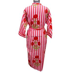 Kimono Largo con Estampado Floral para Mujer, Ropa de Dormir Informal, Vestido para Otoño, Cierre Abierto por Delante, Cinturón, 100% Algodón Transpirable - Product Image 6