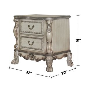 Table de chevet en bois à 2 tiroirs avec finition patine dorée et aspect osseux - Product Image 3