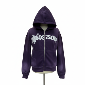 Sweat à capuche zippé Blossom unisexe, marron noir ombré, en molleton de coton, décontracté, pour l'automne, disponible en plusieurs couleurs - Product Image 3